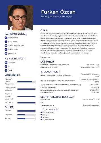 Metalürji Ve Malzeme Mühendisliği Cv Örnekleri cv indir